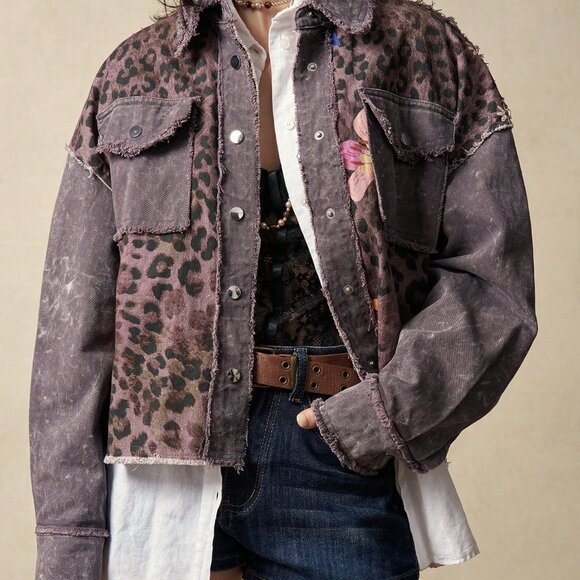 Multicolor Boho Women's Leopard Print Casual Woven Jacket - Picture 3 of 7